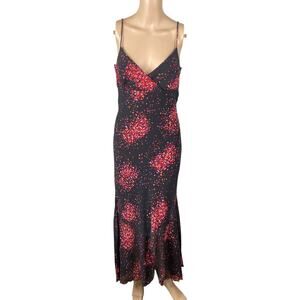 Y2K La Belle Black Pink Geometric Whimsigoth Dark Fairy Slip Maxi Dress SZ 9